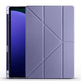 Elfia Samsung Galaxy Tab S10 Ultra SM-X920 X926 ile Uyumlu Kılıf Silikon Yumuşak 4 Farklı Stand Olabilen Kalem Bölmeli Kapaklı Tablet Kılıfı Mor
