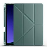 Elfia Samsung Galaxy Tab S9 SM-X710 X716B X718U ile Uyumlu Kılıf Silikon Yumuşak 4 Farklı Stand Olabilen Kalem Bölmeli Kapaklı Tablet Kılıfı Koyu Yeşil