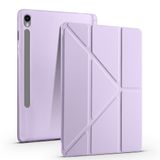 Elfia Samsung Galaxy Tab S9 SM-X710 X716B X718U ile Uyumlu Kılıf Silikon Yumuşak 4 Farklı Stand Olabilen Kalem Bölmeli Kapaklı Tablet Kılıfı Lila
