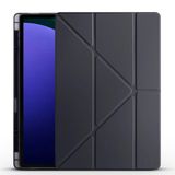Elfia Samsung Galaxy Tab S9 Ultra SM-X910 X916 X918 ile Uyumlu Kılıf Silikon Yumuşak 4 Farklı Stand Olabilen Kalem Bölmeli Kapaklı Tablet Kılıfı Siyah