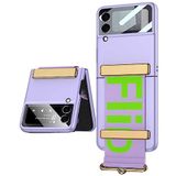 Elfia Samsung Galaxy Z Flip 3 ile Uyumlu Kılıfı Kamera Lens Korumalı Mat Renkli Parmak İzi Bırakmayan Sert Silikon İnce Kapak Kıpta Mor