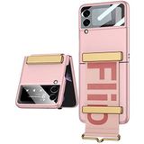 Elfia Samsung Galaxy Z Flip 3 ile Uyumlu Kılıfı Kamera Lens Korumalı Mat Renkli Parmak İzi Bırakmayan Sert Silikon İnce Kapak Kıpta Pembe