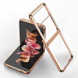 Elfia Samsung Galaxy Z Flip 3 ile Uyumlu Kılıfı Şeffaf Kamera Lens Korumalı Sert İnce Kapak Kıpta Gold