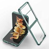Elfia Samsung Galaxy Z Flip 3 ile Uyumlu Kılıfı Şeffaf Kamera Lens Korumalı Sert İnce Kapak Kıpta Koyu Yeşil