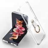 Elfia Samsung Galaxy Z Flip 3 ile Uyumlu Kılıfı Şeffaf Yüzük Standlı Kamera Lens Korumalı Sert Silikon İnce Kapak Kıpta Renksiz
