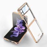 Elfia Samsung Galaxy Z Flip 4 ile Uyumlu Kılıfı Şeffaf Kamera Lens Korumalı Sert İnce Kapak Kıpta Gold