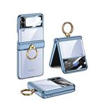 Elfia Samsung Galaxy Z Flip 4 ile Uyumlu Kılıfı Şeffaf Yüzük Standlı Kamera Lens Korumalı Sert Silikon İnce Kapak Kıpta Mavi