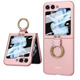 Elfia Samsung Galaxy Z Flip 5 ile Uyumlu Kılıfı Yüzük Standlı Kamera Lens Korumalı Sert Silikon İnce Kapak Kıpta Pembe