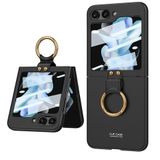Elfia Samsung Galaxy Z Flip 5 ile Uyumlu Kılıfı Yüzük Standlı Kamera Lens Korumalı Sert Silikon İnce Kapak Kıpta Siyah