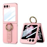 Elfia Samsung Galaxy Z Flip 6 ile Uyumlu Kılıfı Kamera Lens Korumalı Yüzüklü Stand Olabilen Sert Silikon Kapak Kıpta Pembe