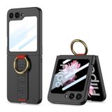Elfia Samsung Galaxy Z Flip 7 FE ile Uyumlu Kılıfı Kamera Lens Korumalı Yüzüklü Stand Olabilen Karbon Tasarımlı Sert Silikon Kapak Kıpta Siyah