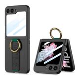 Elfia Samsung Galaxy Z Flip 7 FE ile Uyumlu Kılıfı Kamera Lens Korumalı Yüzüklü Stand Olabilen Sert Silikon Kapak Kıpta Siyah