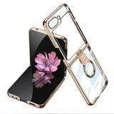 Elfia Samsung Galaxy Z Flip 7 Fe ile Uyumlu Kılıfı Şeffaf Yüzük Standlı Kamera Lens Korumalı Sert Silikon İnce Kapak Kıpta Gold