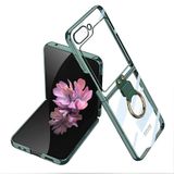 Elfia Samsung Galaxy Z Flip 7 Fe ile Uyumlu Kılıfı Şeffaf Yüzük Standlı Kamera Lens Korumalı Sert Silikon İnce Kapak Kıpta Koyu Yeşil