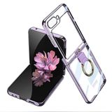 Elfia Samsung Galaxy Z Flip 7 Fe ile Uyumlu Kılıfı Şeffaf Yüzük Standlı Kamera Lens Korumalı Sert Silikon İnce Kapak Kıpta Lila
