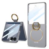 Elfia Samsung Galaxy Z Flip 7 ile Uyumlu Kılıfı Kamera Lens Korumalı Yüzük Standlı Mat Renkli Sert Silikon Kapak Kıpta Kıpta Gri