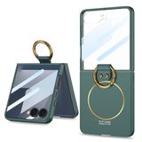 Elfia Samsung Galaxy Z Flip 7 ile Uyumlu Kılıfı Kamera Lens Korumalı Yüzük Standlı Mat Renkli Sert Silikon Kapak Kıpta Kıpta Koyu Yeşil