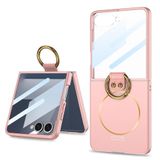 Elfia Samsung Galaxy Z Flip 7 ile Uyumlu Kılıfı Kamera Lens Korumalı Yüzük Standlı Mat Renkli Sert Silikon Kapak Kıpta Kıpta Pembe