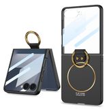 Elfia Samsung Galaxy Z Flip 7 ile Uyumlu Kılıfı Kamera Lens Korumalı Yüzük Standlı Mat Renkli Sert Silikon Kapak Kıpta Kıpta Siyah