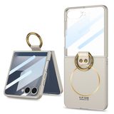 Elfia Samsung Galaxy Z Flip 7 ile Uyumlu Kılıfı Kamera Lens Korumalı Yüzük Standlı Mat Renkli Sert Silikon Kapak Kıpta Kıpta Titanyum Gri