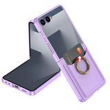 Elfia Samsung Galaxy Z Flip 7 ile Uyumlu Kılıfı Kartlıklı Yüzük Standlı Suni Deri İnce Kapak Kıpta Mor