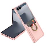 Elfia Samsung Galaxy Z Flip 7 ile Uyumlu Kılıfı Kartlıklı Yüzük Standlı Suni Deri İnce Kapak Kıpta Pembe