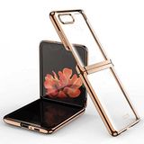 Elfia Samsung Galaxy Z Flip ile Uyumlu Kılıfı Şeffaf Kamera Lens Korumalı Sert İnce Kapak Kıpta Gold