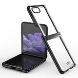 Elfia Samsung Galaxy Z Flip ile Uyumlu Kılıfı Şeffaf Kamera Lens Korumalı Sert İnce Kapak Kıpta Siyah