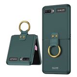 Elfia Samsung Galaxy Z Flip ile Uyumlu Kılıfı Yüzük Standlı Kamera Lens Korumalı Sert Silikon İnce Kapak Kıpta Koyu Yeşil