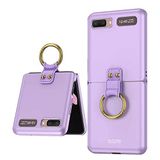 Elfia Samsung Galaxy Z Flip ile Uyumlu Kılıfı Yüzük Standlı Kamera Lens Korumalı Sert Silikon İnce Kapak Kıpta Mor