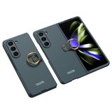 Elfia Samsung Galaxy Z Fold 5 ile Uyumlu Kılıfı Yüzük Standlı Kamera Lens Korumalı Sert Silikon İnce Kapak Kıpta Koyu Yeşil