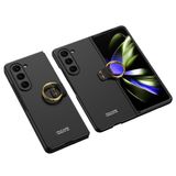 Elfia Samsung Galaxy Z Fold 5 ile Uyumlu Kılıfı Yüzük Standlı Kamera Lens Korumalı Sert Silikon İnce Kapak Kıpta Siyah
