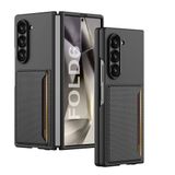 Elfia Samsung Galaxy Z Fold 6 Karbon Fiber Arka Yüzey Kartlıklı Sert Silikon Kılıf, Siyah