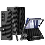Elfia Samsung Galaxy Z Fold 7 ile Uyumlu Kılıfı Karbon Fiber Tasarımlı Stand Olabilen Kamera Lens Korumalı Kalem Bölmeli İnce Kapak Kıpta Siyah