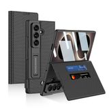 Elfia Samsung Galaxy Z Fold 8 Ultra ile Uyumlu Kılıfı Suni Deri kart Bölmeli Stand Olabilen Kamera Lens Korumalı Mat İnce Kapak Kıpta Siyah-Karbon