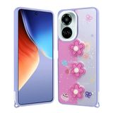 Elfia Tecno Camon 19 Pro ile Uyumlu Darbe ve Kamera Lens Korumalı Kabartma Desenli Simli Silikon Kılıf, Cezv Mor Papatya