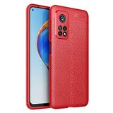 Elfia Xiaomi Mi 10T 5G ile Uyumlu Kılıf Silikon Yumuşak Kamera Lens Korumalı Mat Renkli Deri Görünümlü Auto Focus İnce Kapak Kırmızı