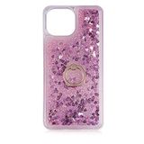 Elfia Xiaomi Mi 11 Lite ile Uyumlu Kılıfı Silikon Şeffaf Simli Sıvılı Yüzüklü Standlı Kamera Lens ve Darbe Korumalı Kapak Milce Pembe