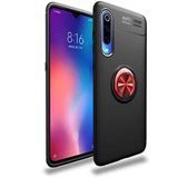 Elfia Xiaomi Mi 9 Se ile Uyumlu Silikon Yüzük Standlı Mıknatıslı Kılıf, Ravel Siyah-Kırmızı