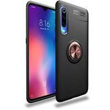 Elfia Xiaomi Mi 9 Se ile Uyumlu Silikon Yüzük Standlı Mıknatıslı Kılıf, Ravel Siyah-Rose Gold