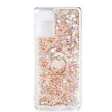 Elfia Xiaomi Poco M3 ile Uyumlu Kılıfı Silikon Şeffaf Simli Sıvılı Yüzüklü Standlı Kamera Lens ve Darbe Korumalı Kapak Milce Gold