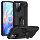 Elfia Xiaomi Poco M4 Pro 5G ile Uyumlu Kılıf Silikon Araç Tutucu için Mıknatıslı Yüzüklü Standlı Darbe Korumalı Tank İnce Kapak Vega Siyah