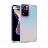 Elfia Xiaomi Poco M4 Pro 5G ile Uyumlu Şeffaf Kamera Korumalı Renkli Sert Silikon Kılıf, Lila