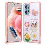 Elfia Xiaomi Redmi 12 4G ile Uyumlu Kılıfı Simli Silikon Kabartma Figürlü Darbe ve Kamera Lens Korumalı Kapak Cezve Pembe