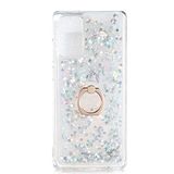Elfia Xiaomi Redmi 9T ile Uyumlu Kılıfı Silikon Şeffaf Simli Sıvılı Yüzüklü Standlı Kamera Lens ve Darbe Korumalı Kapak Milce Gümüş
