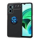 Elfia Xiaomi Redmi Note 11E ile Uyumlu Silikon Yüzük Standlı Mıknatıslı Kılıf, Ravel Siyah-Mavi
