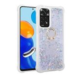 Elfia Xiaomi Redmi Note 12 4G ile Uyumlu Kılıfı Silikon Şeffaf Simli Sıvılı Yüzüklü Standlı Kamera Lens ve Darbe Korumalı Kapak Milce Gümüş