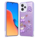 Elfia Xiaomi Redmi Note 12 4G ile Uyumlu Kılıfı Simli Silikon Kabartma Figürlü Darbe ve Kamera Lens Korumalı Kapak Cezve Mor Ayı