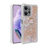 Elfia Xiaomi Redmi Note 12 Pro 4G ile Uyumlu Kılıfı Silikon Şeffaf Simli Sıvılı Yüzüklü Standlı Kamera Lens ve Darbe Korumalı Kapak Milce Gold