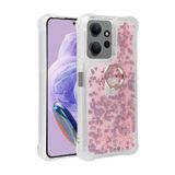 Elfia Xiaomi Redmi Note 12 Pro 4G ile Uyumlu Kılıfı Silikon Şeffaf Simli Sıvılı Yüzüklü Standlı Kamera Lens ve Darbe Korumalı Kapak Milce Pembe